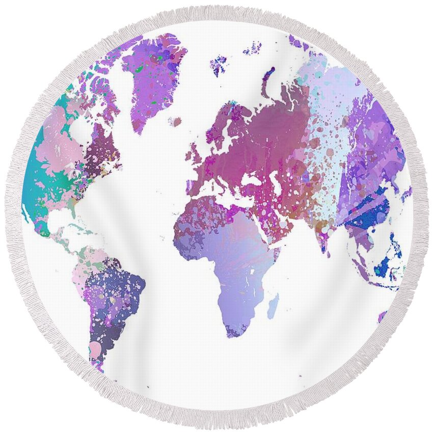 World Round Beach Towel featuring the digital art Design 156 World Map by Lucie Dumas