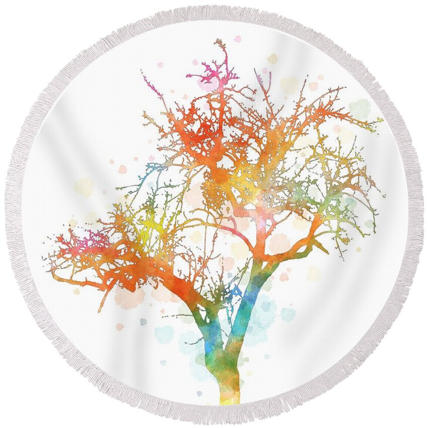 Tree Round Beach Towel featuring the digital art Design 169 multicolor tree by Lucie Dumas