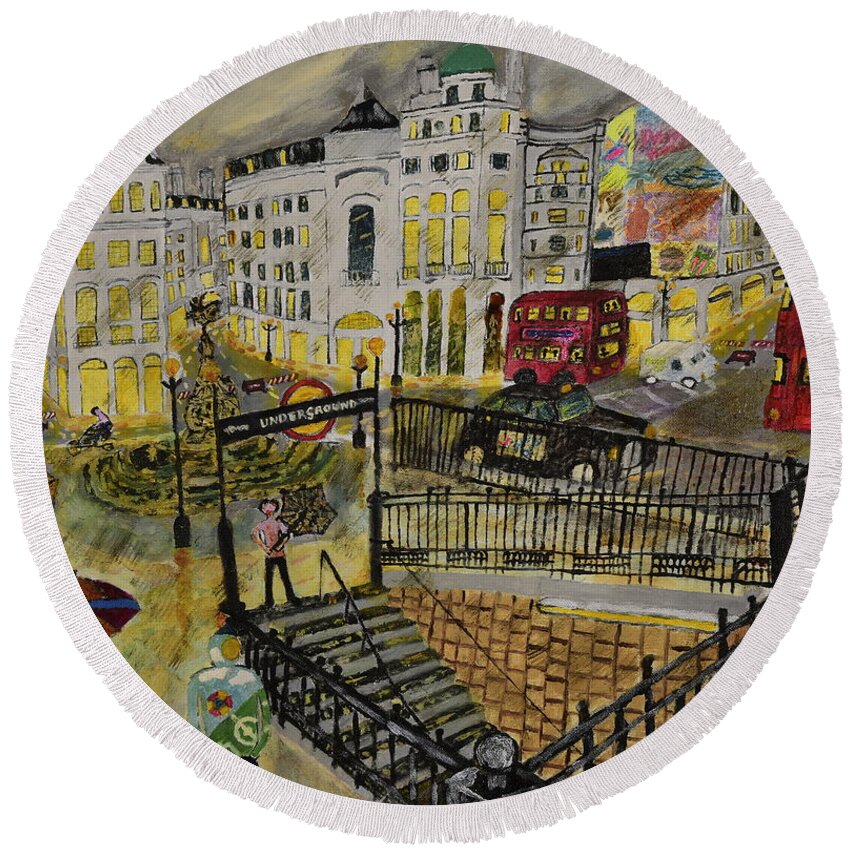 Contemporary Round Beach Towel featuring the painting Desires in a Piccadilly by David Westwood