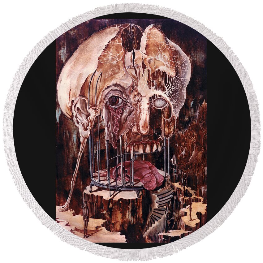 Surrealism Round Beach Towel featuring the painting Deterioration Of Mind Over Matter by Otto Rapp