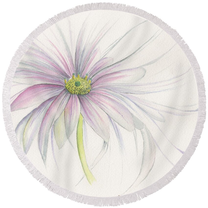 Watercolor Round Beach Towel featuring the painting Diaphonous Daisy by Bob Labno