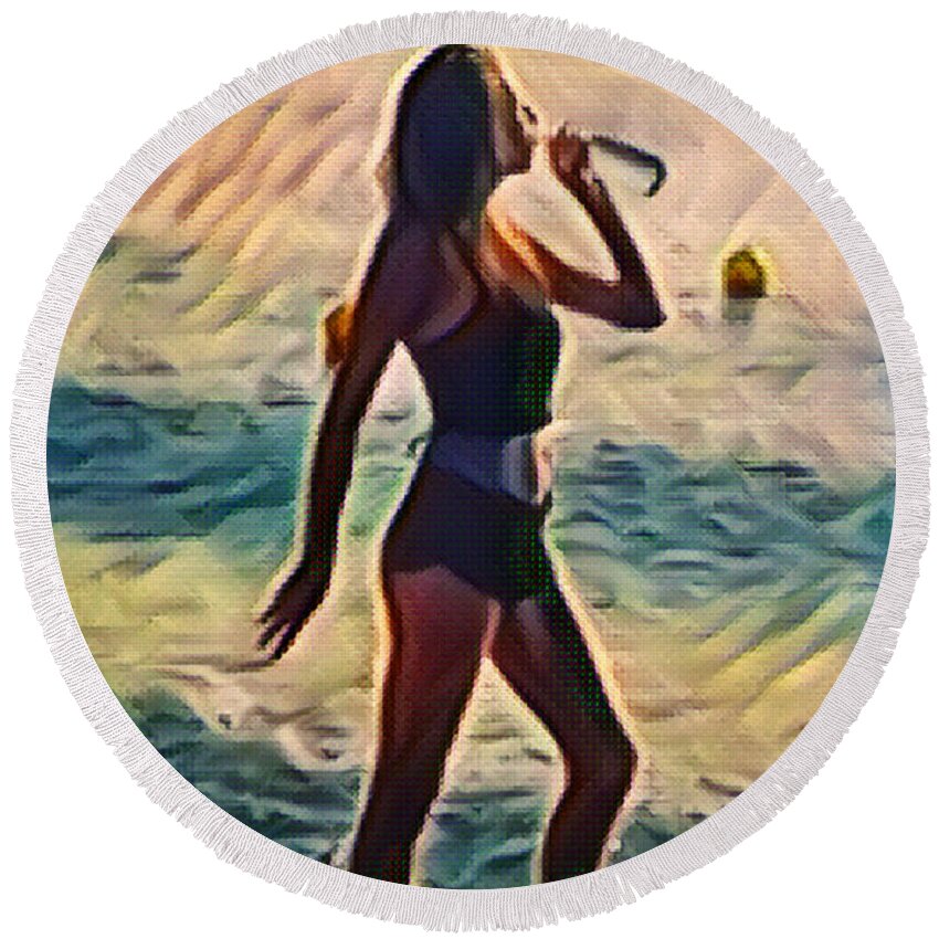 Fineartamerica Round Beach Towel featuring the digital art Digitail painting beach by Yvonne Padmos