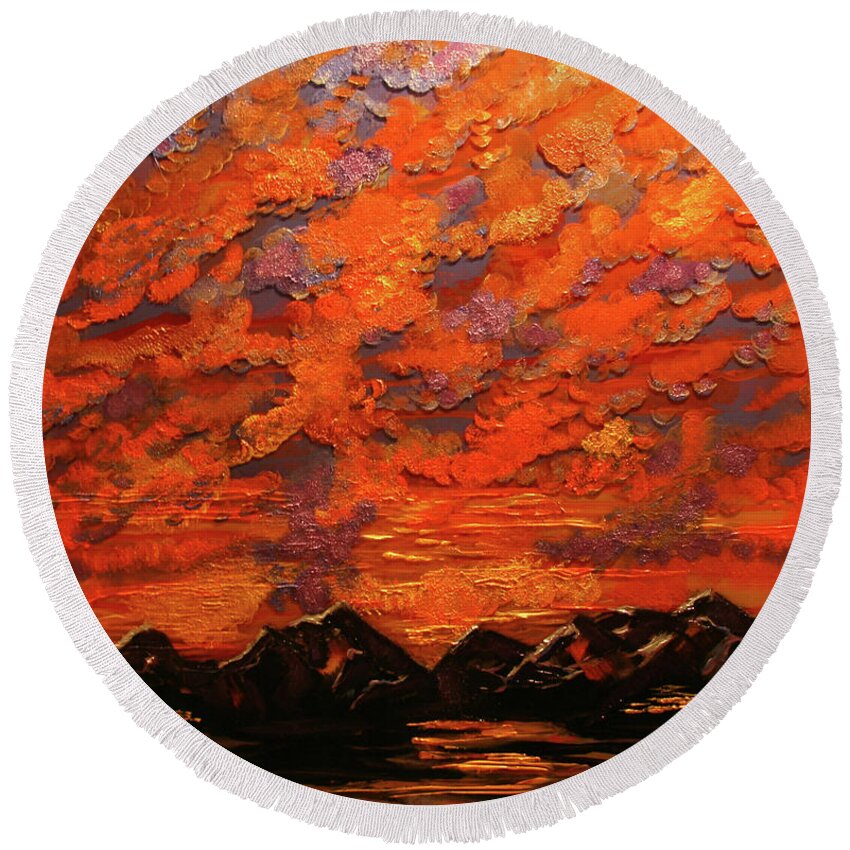 Sunset Round Beach Towel featuring the painting Dillon Sunset by Marilyn Quigley