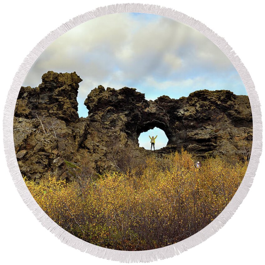 Iceland Round Beach Towel featuring the photograph Dimmuborgir, the Black Fortress by RicardMN Photography