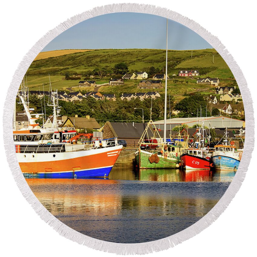 Boat Round Beach Towel featuring the photograph Dingle Fishing Fleet by Craig A Walker