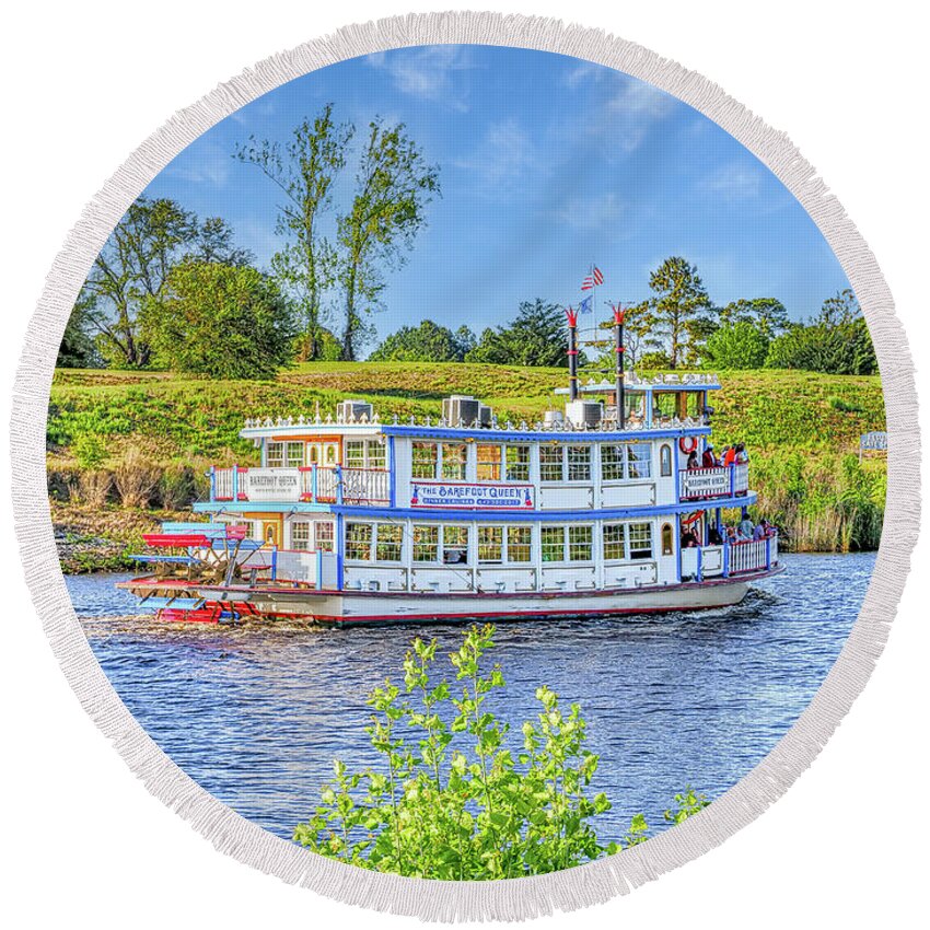 Paddle Boat Round Beach Towel featuring the photograph Dinner Cruise Paddle Boat by Mike Covington