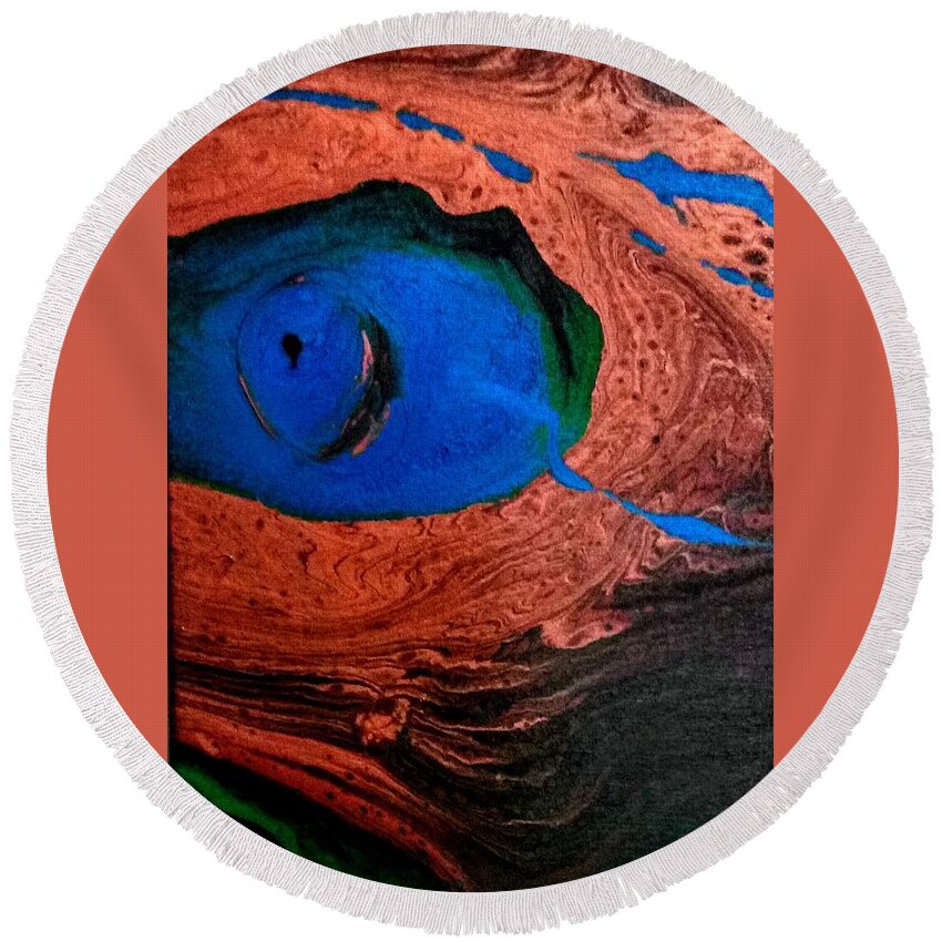 Eye Round Beach Towel featuring the painting Dinos Eye by Anna Adams