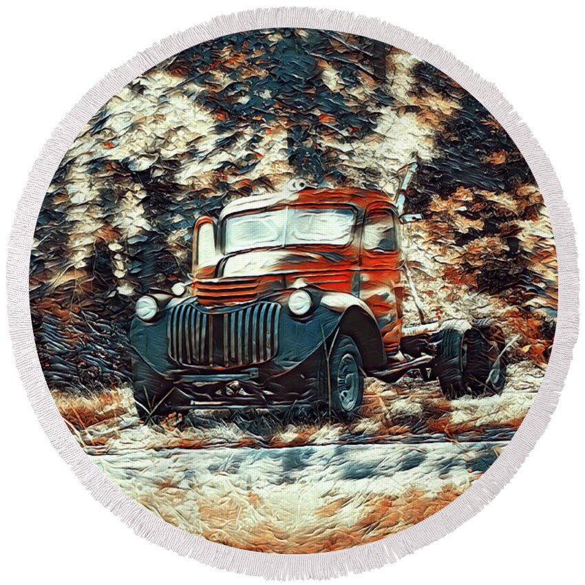 Trucks Round Beach Towel featuring the mixed media Disavowed 2 by DB Hayes