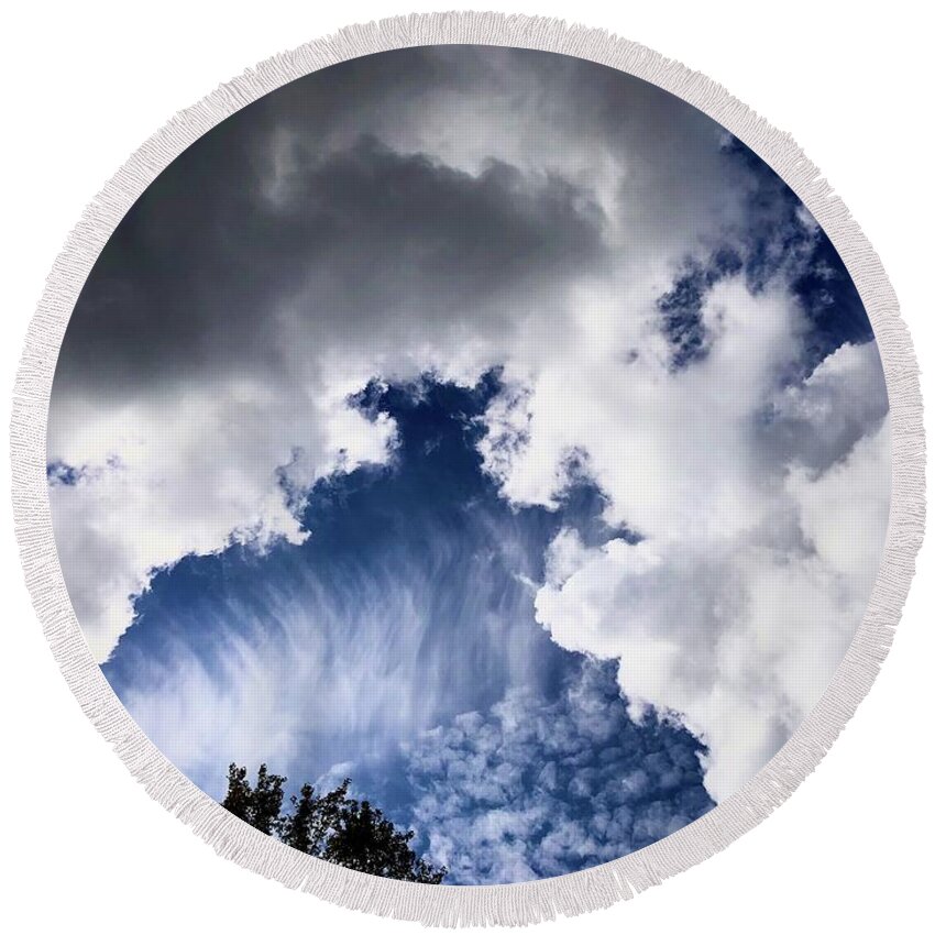 Clouds Round Beach Towel featuring the photograph Dispute by J Hale Turner