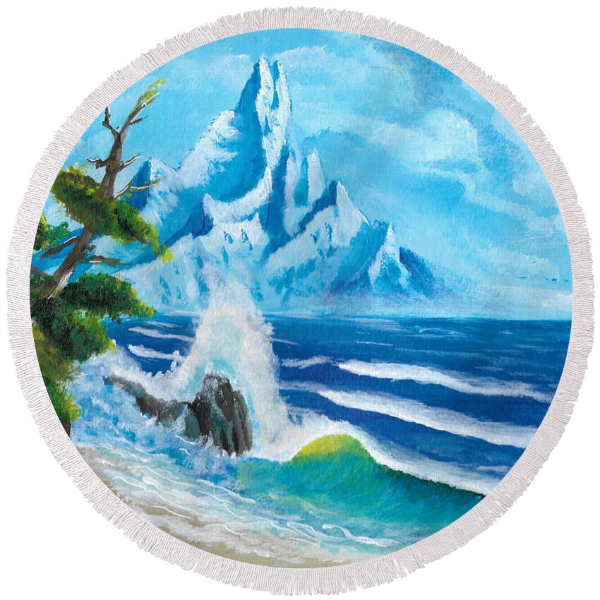 Mountain Round Beach Towel featuring the painting distant Shores by David Bigelow