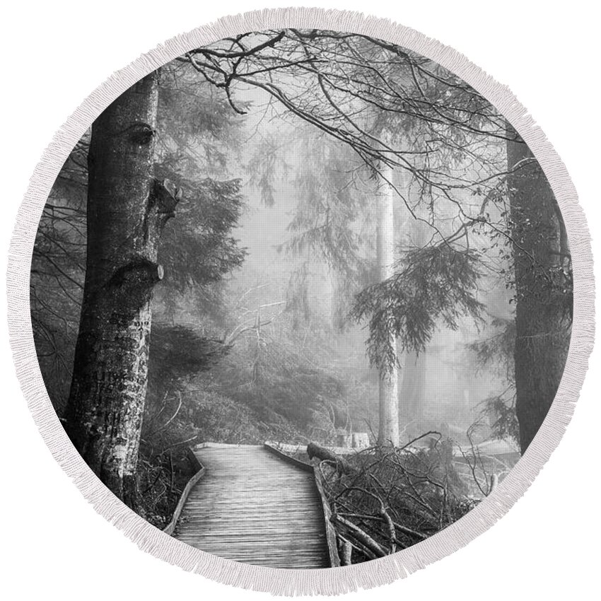 Black And White Round Beach Towel featuring the photograph Divine Forest by Philippe Sainte-Laudy