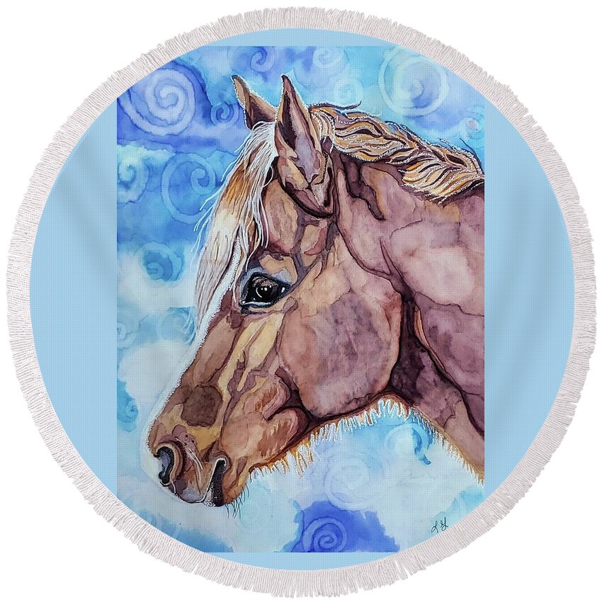 Pony Round Beach Towel featuring the painting Doc the Pony by Equus Artisan
