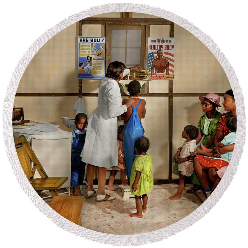 Doc Round Beach Towel featuring the photograph Doctor - Pediatrician - At the family clinic 1942 by Mike Savad