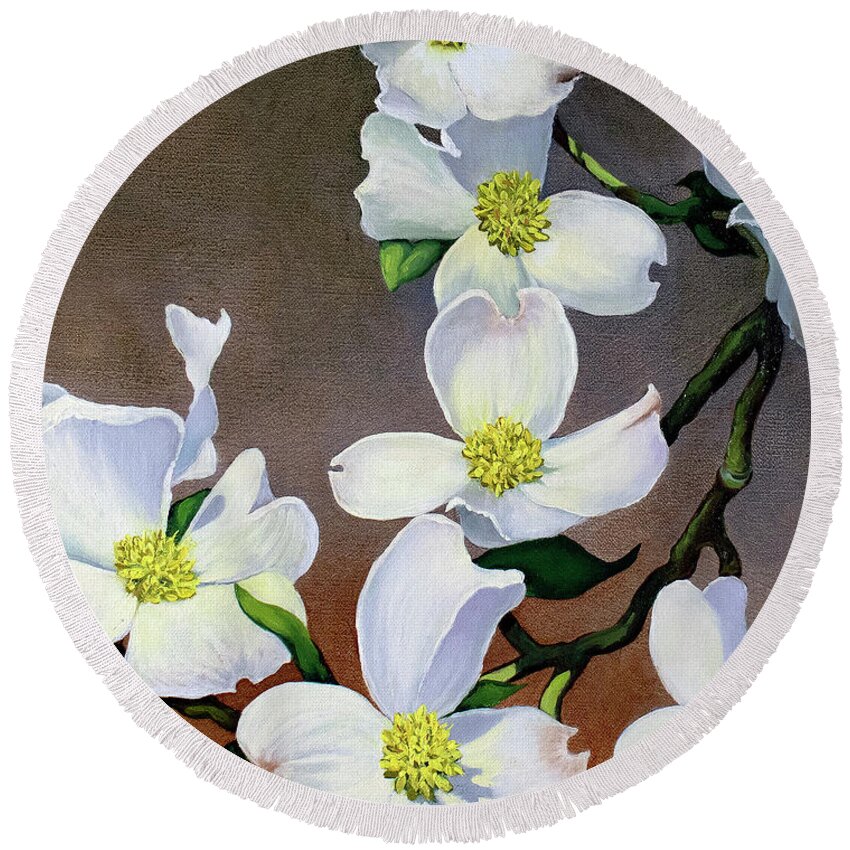  Round Beach Towel featuring the painting Dogwood Herd No. 1 by Catherine Twomey