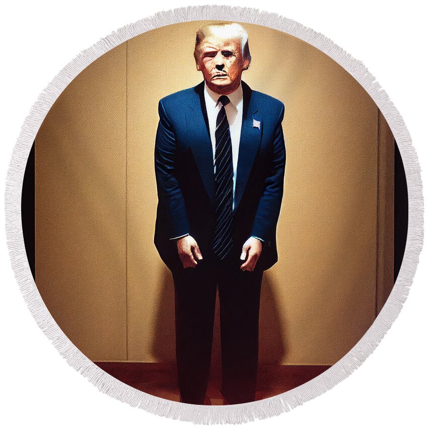 Fashion Round Beach Towel featuring the painting Donald trump by Diane arbus 14f244db 145b 424d 8141 c4ace16fc1c4 by MotionAge Designs