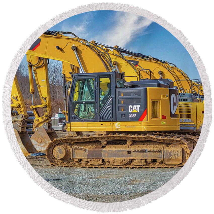Done For The Season Construction Equipment Round Beach Towel featuring the photograph Done for the Season Construction Equipment Three by Randy Steele