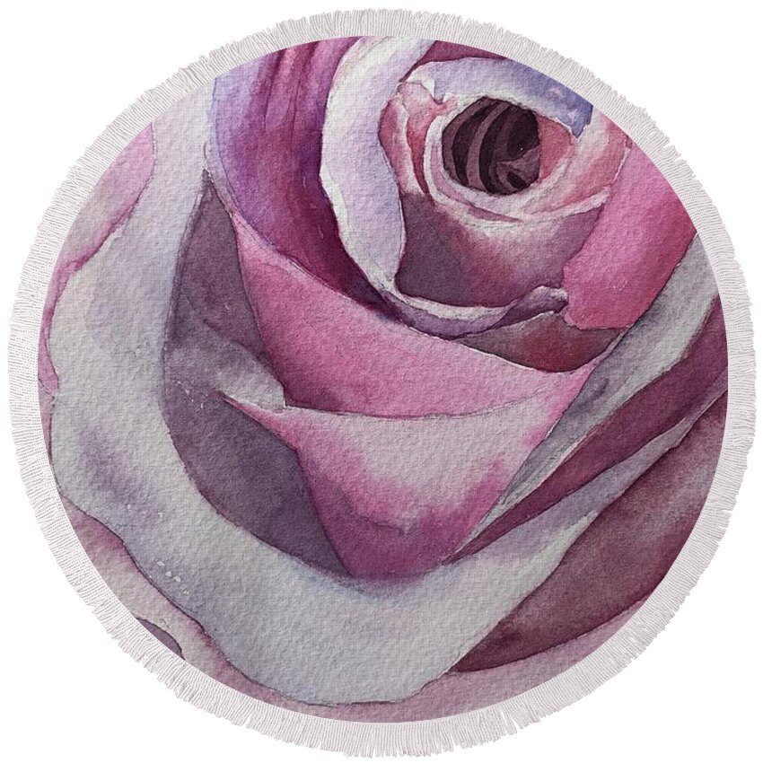 Pink Rose Round Beach Towel featuring the painting Dont Forget to Stop and Smell the Roses by Tara Moorman