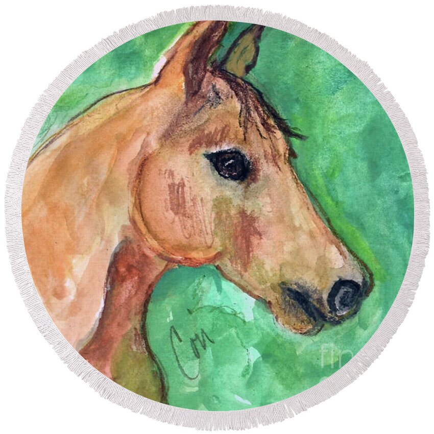 Horse Round Beach Towel featuring the painting Doodling Around by Cori Solomon