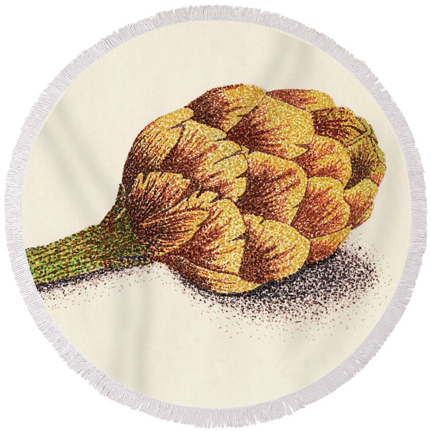 Pointillism Round Beach Towel featuring the drawing Dotted Artichoke by Heather E Harman