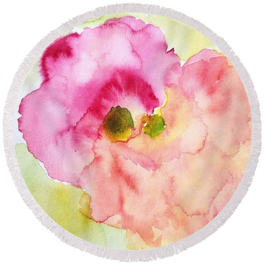 Flower Round Beach Towel featuring the painting Double Centered Peony by Shady Lane Studios-Karen Howard