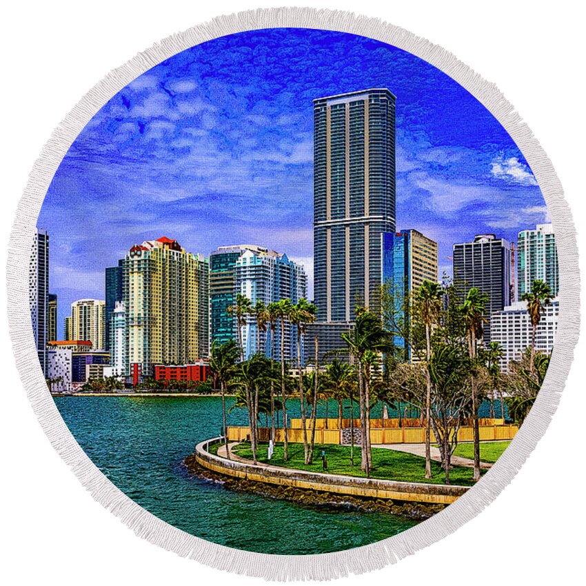 Downtown Miami Round Beach Towel featuring the digital art Downtown Miami by SnapHappy Photos