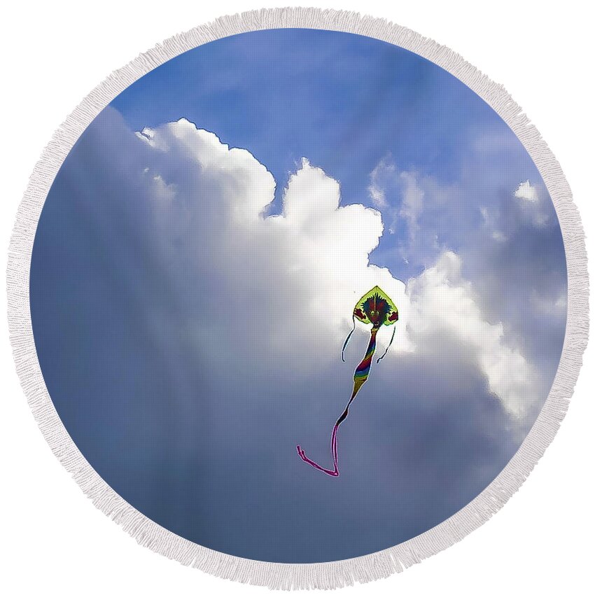 Kite Round Beach Towel featuring the photograph Dragon Kite by Grey Coopre