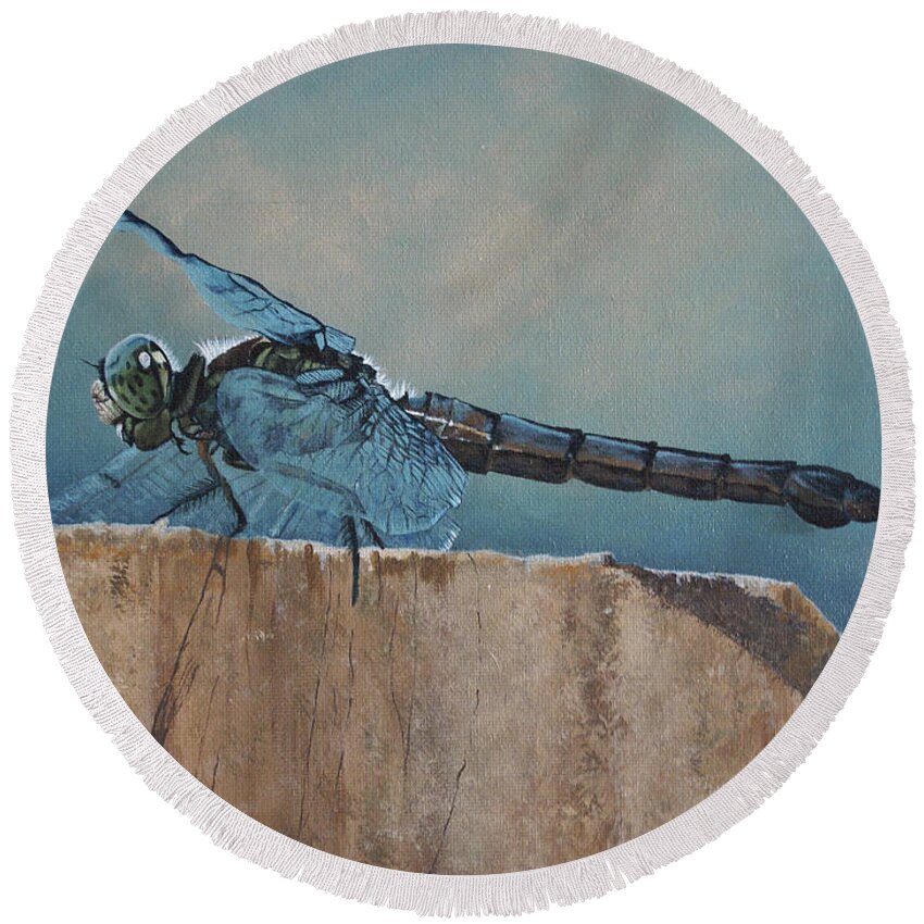 Dragonfly Round Beach Towel featuring the painting Dragonfly by Heather E Harman