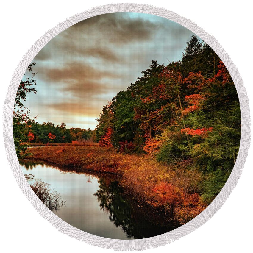 Foliage Round Beach Towel featuring the photograph Dramatic Autumn landscape b by Lilia S