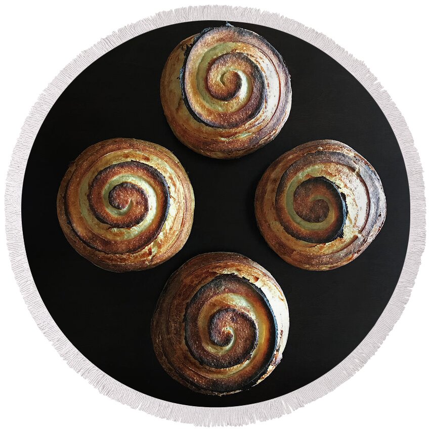  Round Beach Towel featuring the photograph Dramatic Spiral Sourdough Quartet 5 by Amy E Fraser