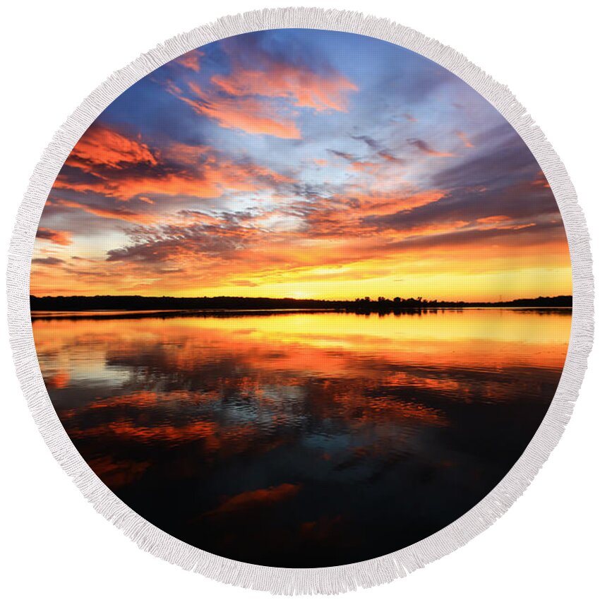 Sunset Round Beach Towel featuring the photograph Dramatic Sunset by Mary Walchuck