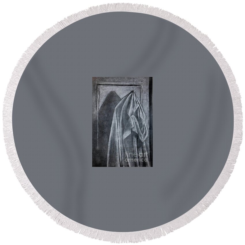  Round Beach Towel featuring the drawing Draped Cloth by Nicole Robles