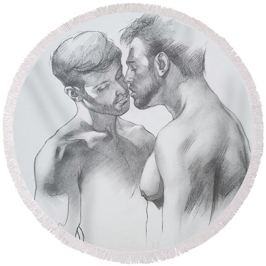 Male Nude Round Beach Towel featuring the drawing Drawing Male nude#201010 by Hongtao Huang