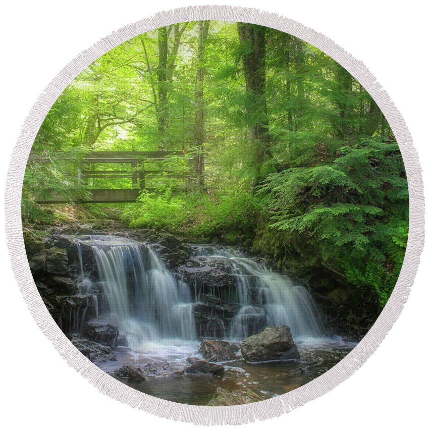 Waterfall Round Beach Towel featuring the photograph Dreaming at the Waterfall by Robert Carter