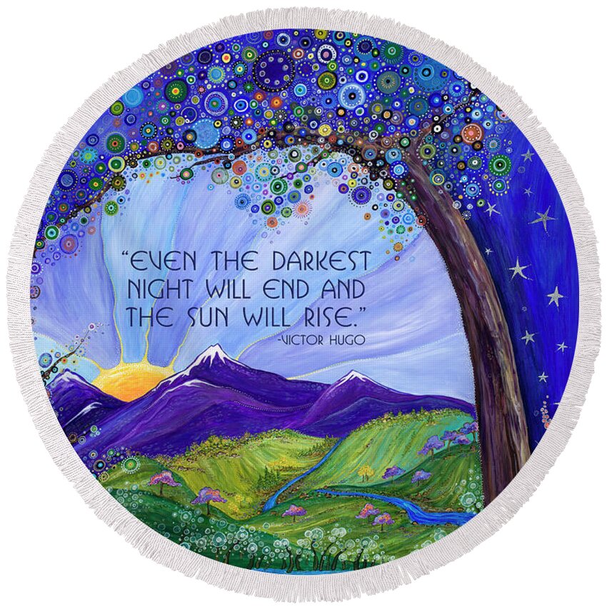 Dreaming Tree Round Beach Towel featuring the digital art Dreaming Tree with Quote by Tanielle Childers