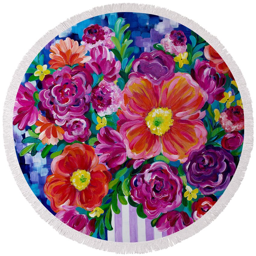 Flowers Round Beach Towel featuring the painting Dreams of Spring by Beth Ann Scott