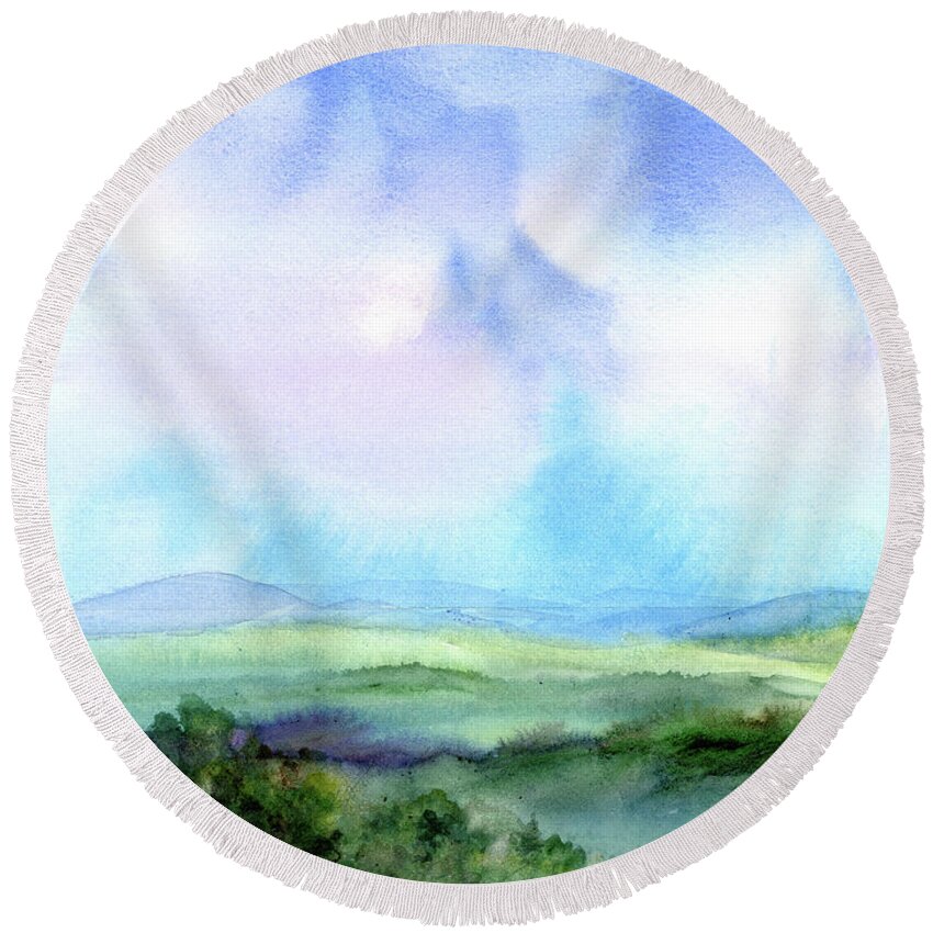 Watercolor Round Beach Towel featuring the painting Dreamy by Lois Blasberg