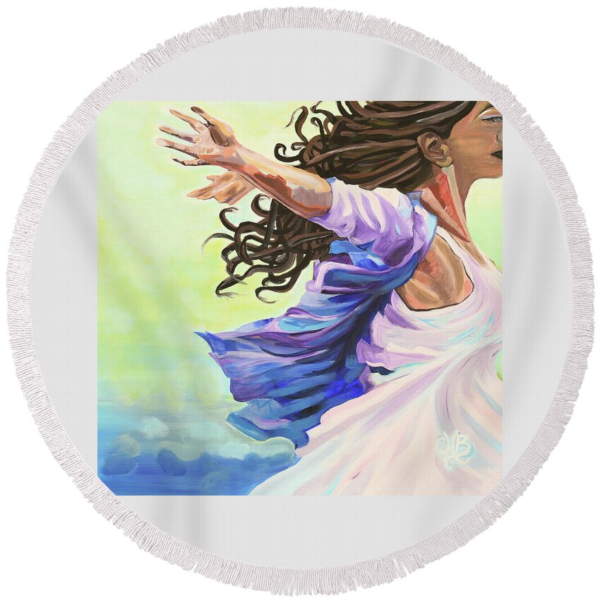 Peace Round Beach Towel featuring the painting Drift by Chiquita Howard-Bostic