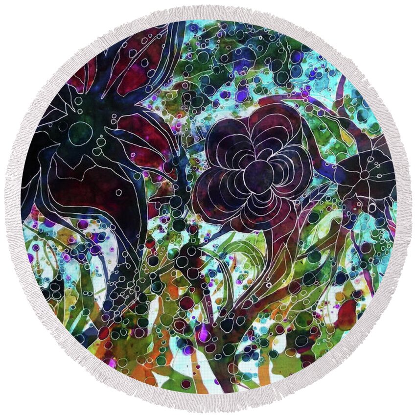  Round Beach Towel featuring the painting Droplets Of Color by Melinda Firestone-White