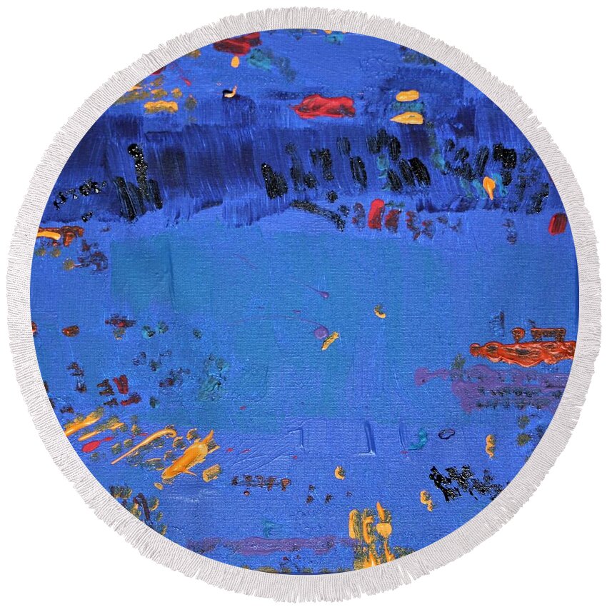 Blue Round Beach Towel featuring the painting Dry Heat by Pam O'Mara