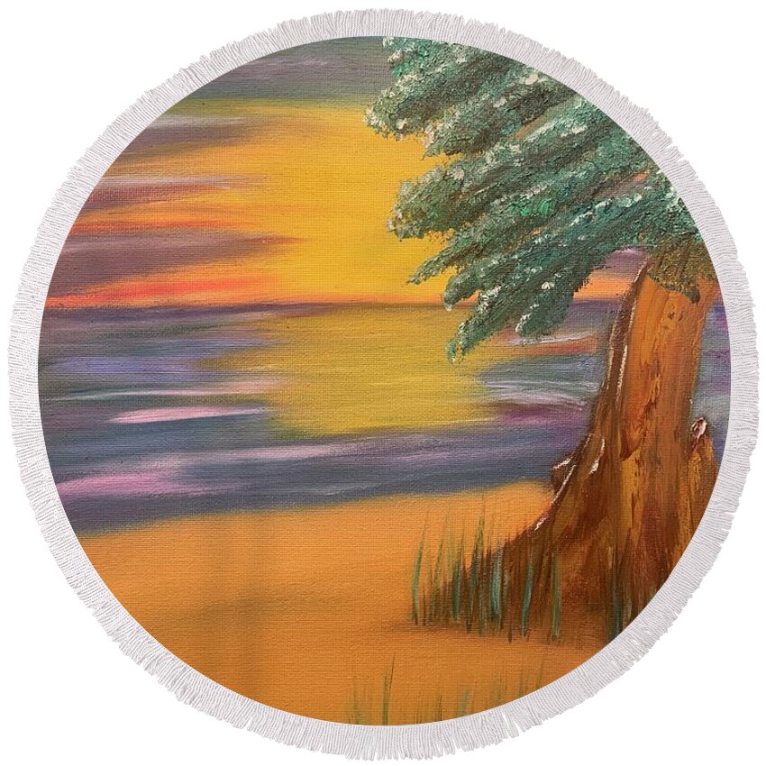 Oil Round Beach Towel featuring the painting Dune Dreaming by Lisa White