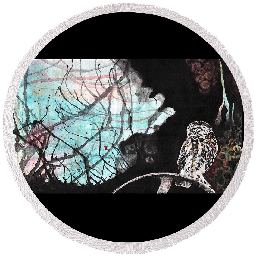 Goth Round Beach Towel featuring the painting Duplicity by Tiffany DiGiacomo
