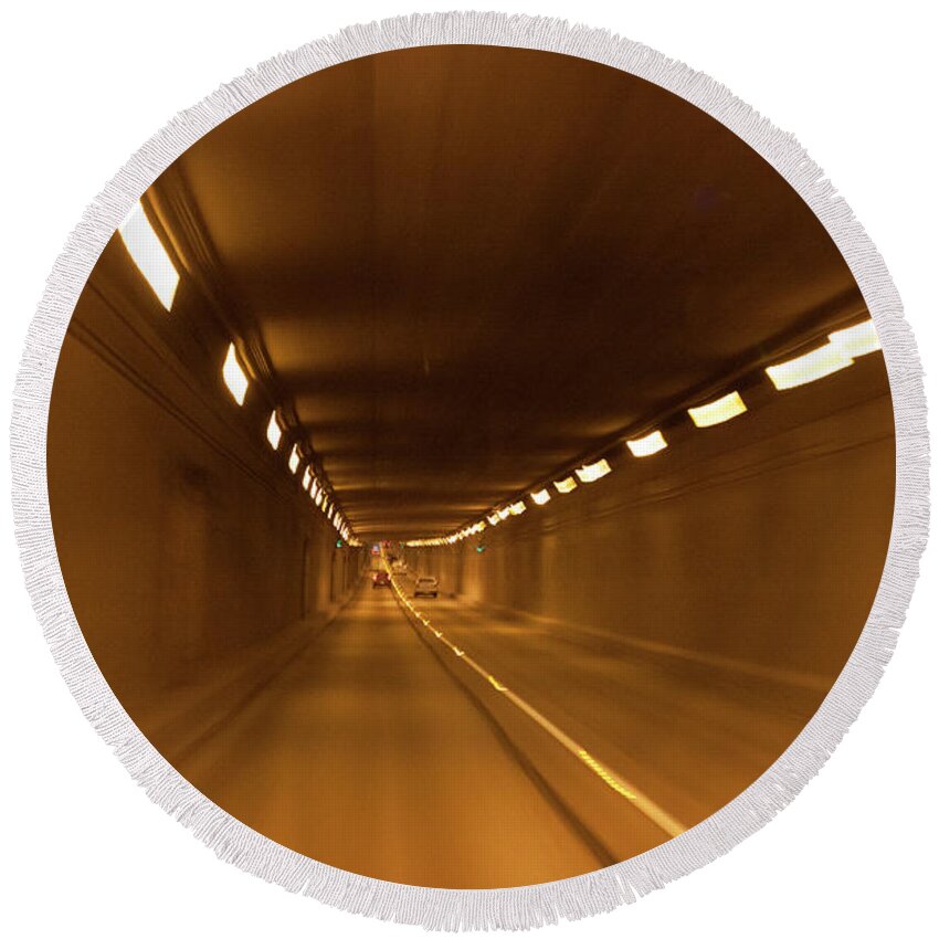 Massey Round Beach Towel featuring the photograph dv8 Tunnel by Jim Whitley