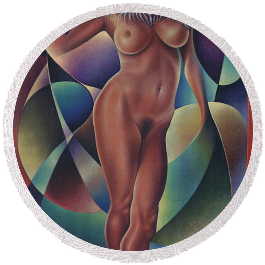 Queen Round Beach Towel featuring the painting Dynamic Queen VII by Ricardo Chavez-Mendez