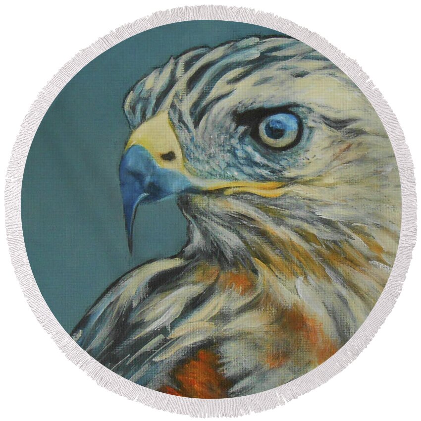 Eagle No Fear Round Beach Towel featuring the painting Eagle - No Fear by Jane See