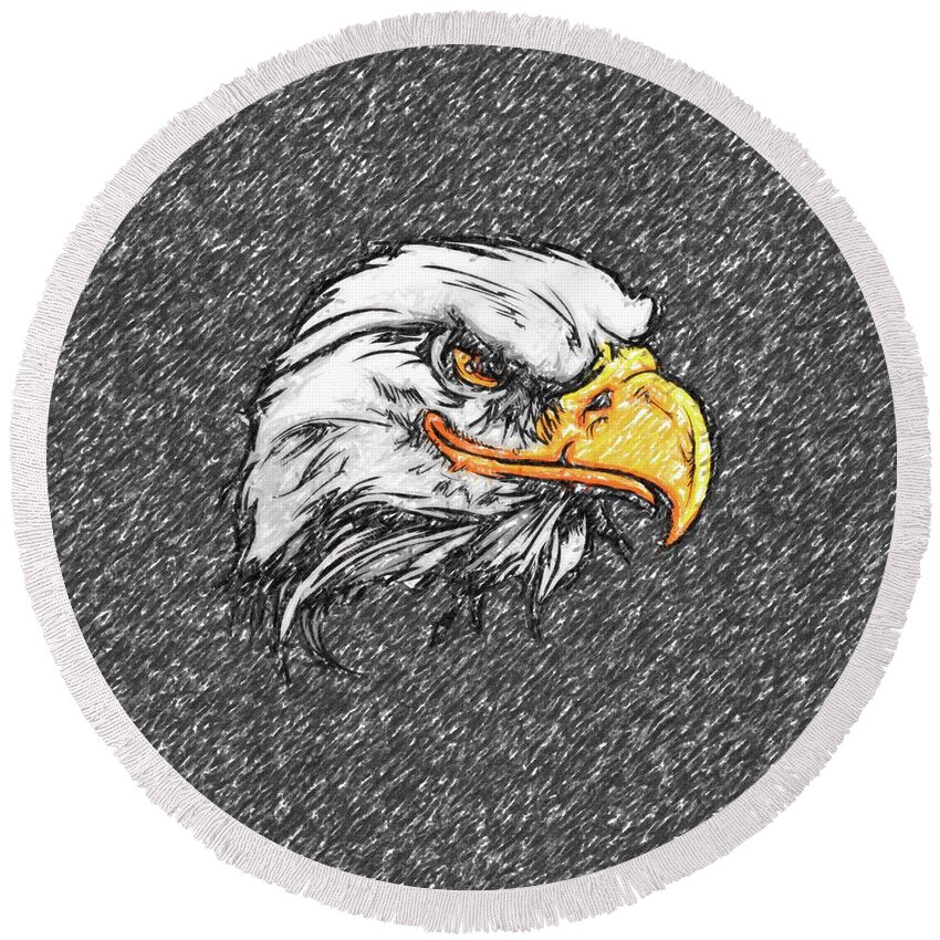 Eagle Round Beach Towel featuring the drawing Eagle sketch by Darrell Foster