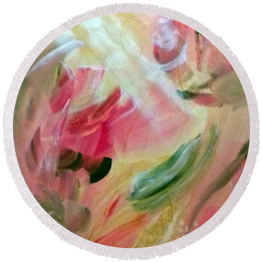 Floral Round Beach Towel featuring the painting Early In The Garden by Susan Kubes