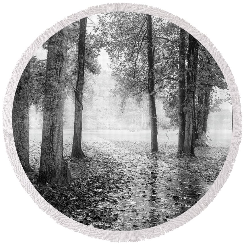 Carolina Round Beach Towel featuring the photograph Early Morning Walk Black and White by Debra and Dave Vanderlaan