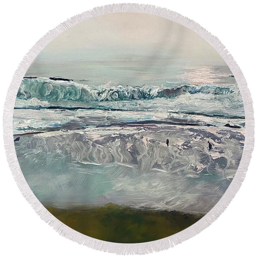 Theartistjosef Round Beach Towel featuring the painting Early Morning Waves by Josef Kelly