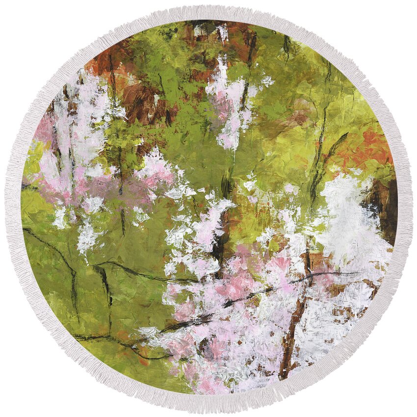 Sakura Round Beach Towel featuring the painting Early Sakura Blossoms by Melody Cleary