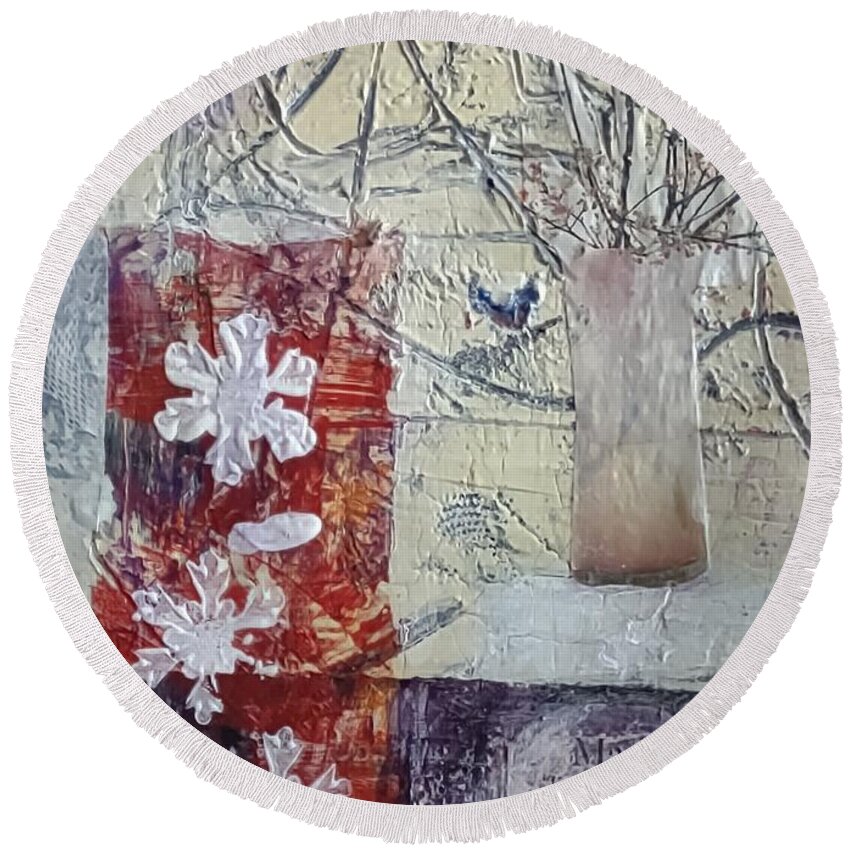Spring Round Beach Towel featuring the mixed media Early Spring by Suzanne Berthier